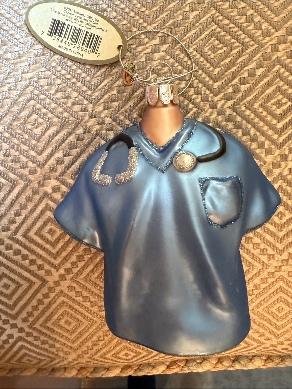 Blue Nurse Scrub Ornament with Stethoscope Accent Blown Glass